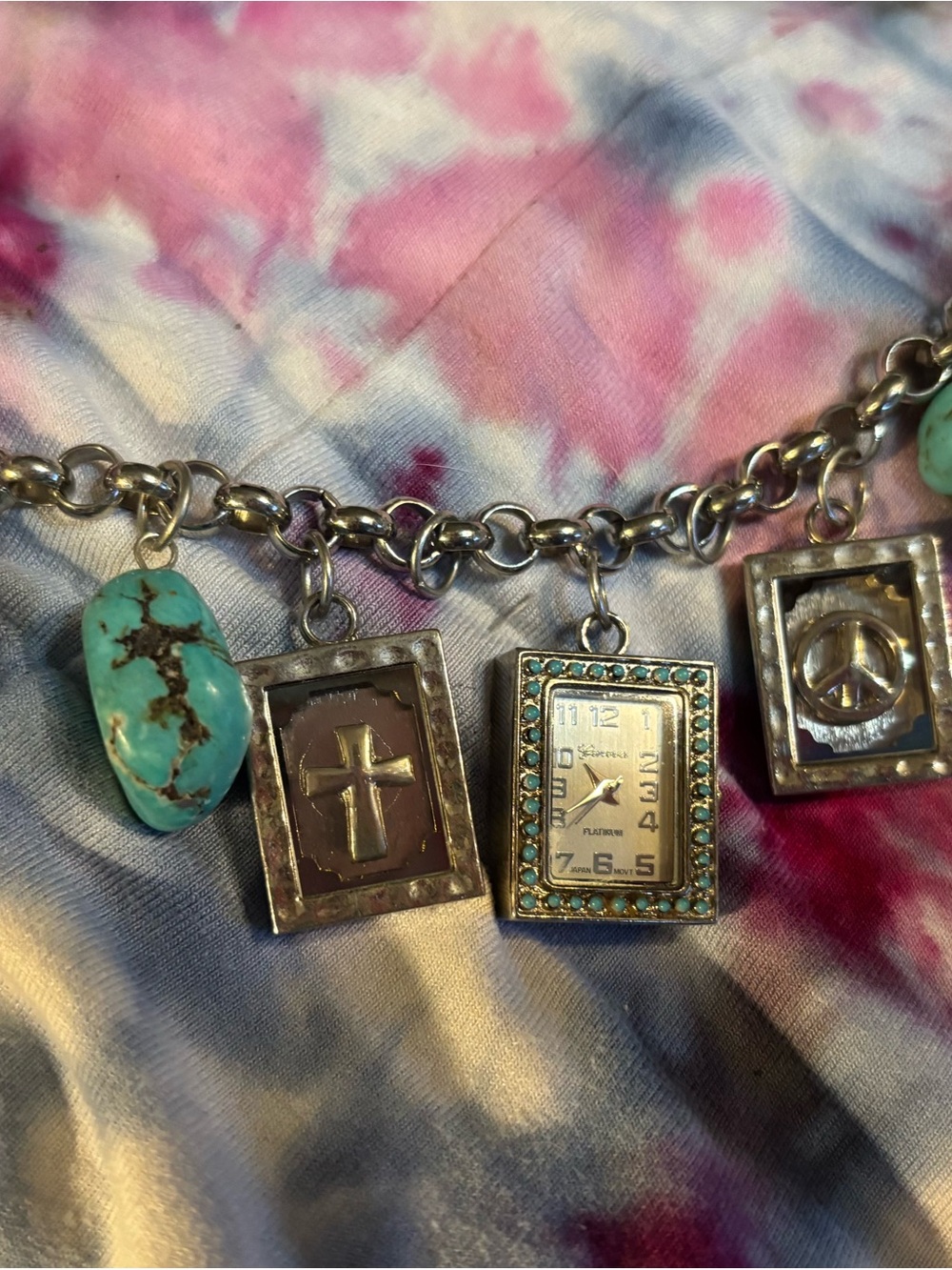 Silver Tone Turquoise Charm Watch Bracelet - Women Jewelry
